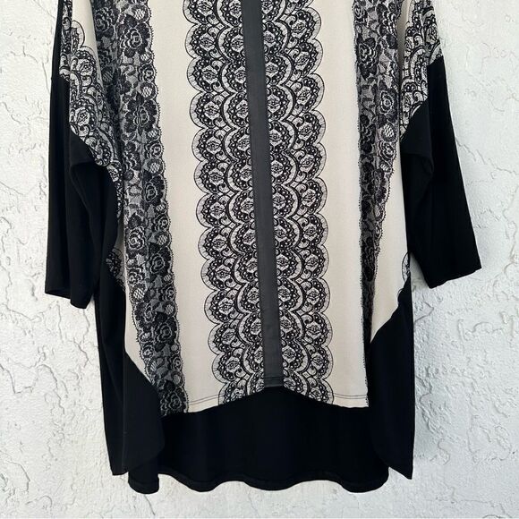 CHICOS Lace Print Blouse Womens Size Large Stretch Jersey Knit Dolman Sleeve - Picture 4 of 7